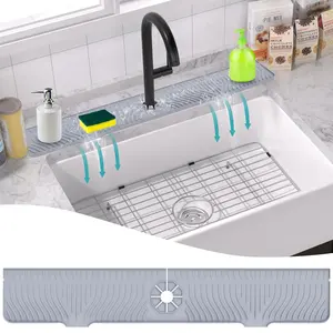 33-inch Silicone Kitchen Sink Splash Guard Mat Protects Faucet Handle from Dripping Water, Faucet Mat Splash Catcher, Multipurpose for Kitchen Sink, Sink Sponge Holder (Gray)