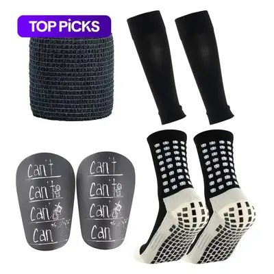 MediCaptain Ankle Protect Soccer Grip Socks Shin Guard Stays Pre Cut Sock
