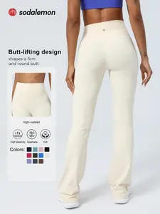 Sodalemon Women's Fashion Solid Color Yoga Pants, High Waisted Elastic Tummy Control, Suitable for Yoga Pilates Fitness, Comfortable Casual Flare Breathable Leggings
