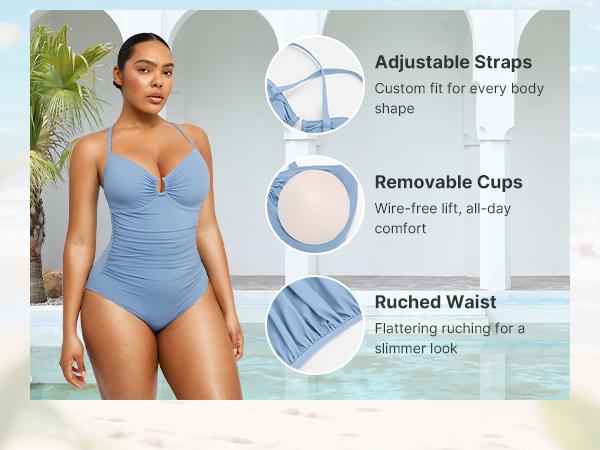 Shapellx Women's Smart Sculpt Shaping Swimsuit U-Ring Cut Out Slimming Swimwear One Piece Tummy Tucking Bathing Suit