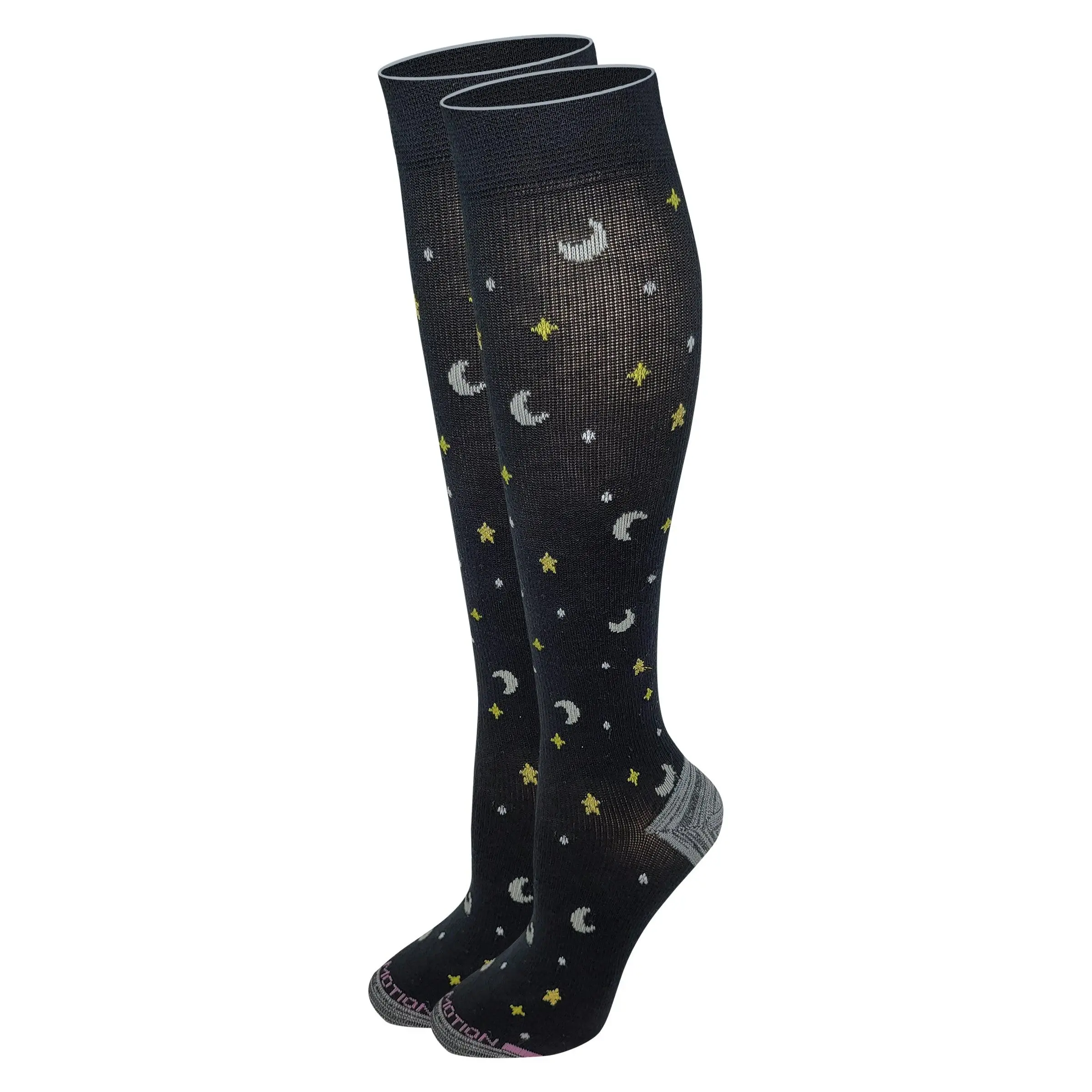 Women's Moon Print Compression Socks, Knee-High Cotton Blend with Smooth Toe Seam & Mild 8-15 mmHg Graduated Support for Leg Circulation