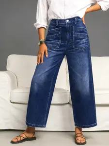 Women Cute Stretch Denim Jeans wide leg baggy Wide Leg Stretch Jeans - Comfortable Soft and Breathable High Waist Loose Fit Denim Womenswear