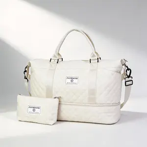 2-Piece Quilted Gym and Travel Bag Set, Large Capacity Carry-On Tote with Separate Shoe Compartment, Lightweight Crossbody Weekender for Women, Stylish Fitness and Vacation Companion, Perfect Gift for Her