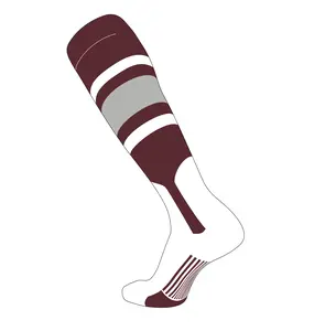 TCK Elite Baseball Knee High Stirrup Socks (E, 7in) Maroon, White, Grey