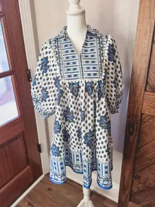 Blue Paisley Mini Dress