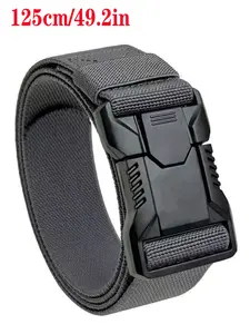 Men's Elastic Tactical Belt with Alloy Buckle, Durable Belts, Nylon Outdoor Casual Sports Waistband, Military Training Automatic Pants Strap