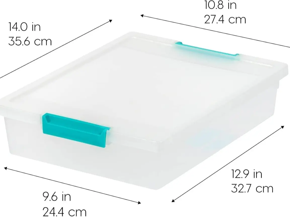 6 Quart Plastic Storage Bins with Lids, 4 Pack Stackable Storage Containers, Clear Organizer Boxes with Secure Clip Lids for Crafts, Scrapbooking, Paper, School Supplies, Office Accessories & Home Storage