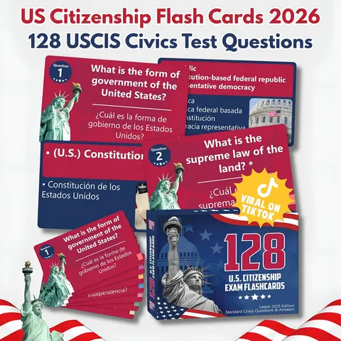 2026 US Citizenship Flash Cards, 128 USCIS Civics Test Questions and Answers, Bilingual English Spanish Naturalization Test Prep for Adults, Citizenship Study Guide, Portable Learning Cards, Color-Coded Tabs, Tarjetas de Ciudadanía