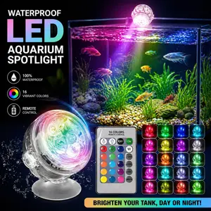 Spotlight, submersible/waterproof aquarium light with colorful gradient effects. Dimmable light brightness fish tank lamp with 16 colors. Suitable for planted aquariums, aquatic creatures and outdoor use.