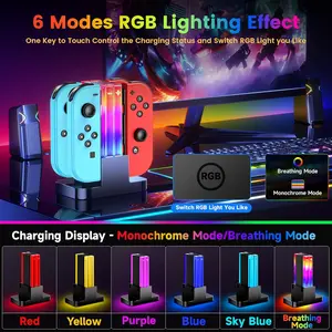 P-CPS036   Switch Controller Charger Dock Compatible with Nintendo Switch for Joycons & OLED Model with 6 RGB Light Mode, Charging Station for Wii Skins with Type-C Cable