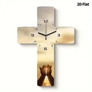 1 religious cross acrylic wall clock - silent quartz movement, irregular cross shape, suitable for decoration in living rooms, bedrooms, and churches - silent modern clock, an ideal gift for Christians, 2D flat design