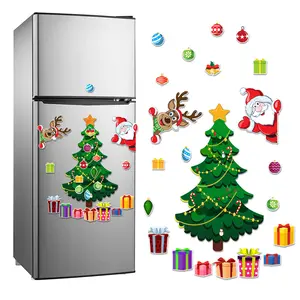 Christmas Tree Magnetic Fridge Magnets Set -  Complete Holiday Theme with Santa, Reindeer & Gifts, Reusable Strong Magnets for Fridge/Metal Surfaces, Festive Decoration for Home/Office/Classroom (17×17×0.5cm, 210g)
