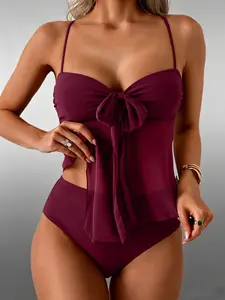 Tankini Swimsuits for Women Tummy Control Flowy Mesh Tops High Waisted Bottoms Coquette 2 Piece Bathing Suits SummerVibes