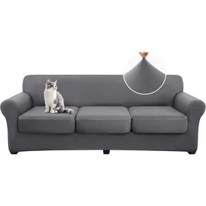 hyha 4 Pieces Couch Covers for 3 Cushion Couch, Sofa Covers Washable Soft Sofa Slipcovers, Stretch Couch Covers for Dogs, Furniture Protector with Elastic Straps (Sofa, Dark Gray)