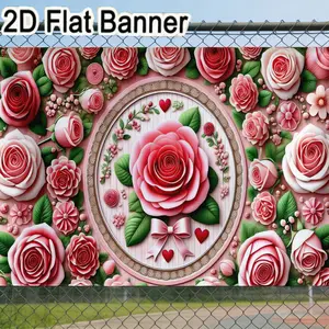 2D flat banner, 1pcPink Floral Arrangement Frame Backdrop, Romantic Rose Bouquet Party Decorations, Festive Whimsical Wedding Birthday Event Banner