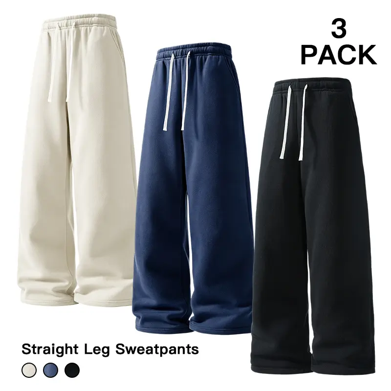 Men Daily Casual Straight Leg Sweatpants 3 Pack Wide Leg Basic Jogger Pants Streetwear OOTD Trousers