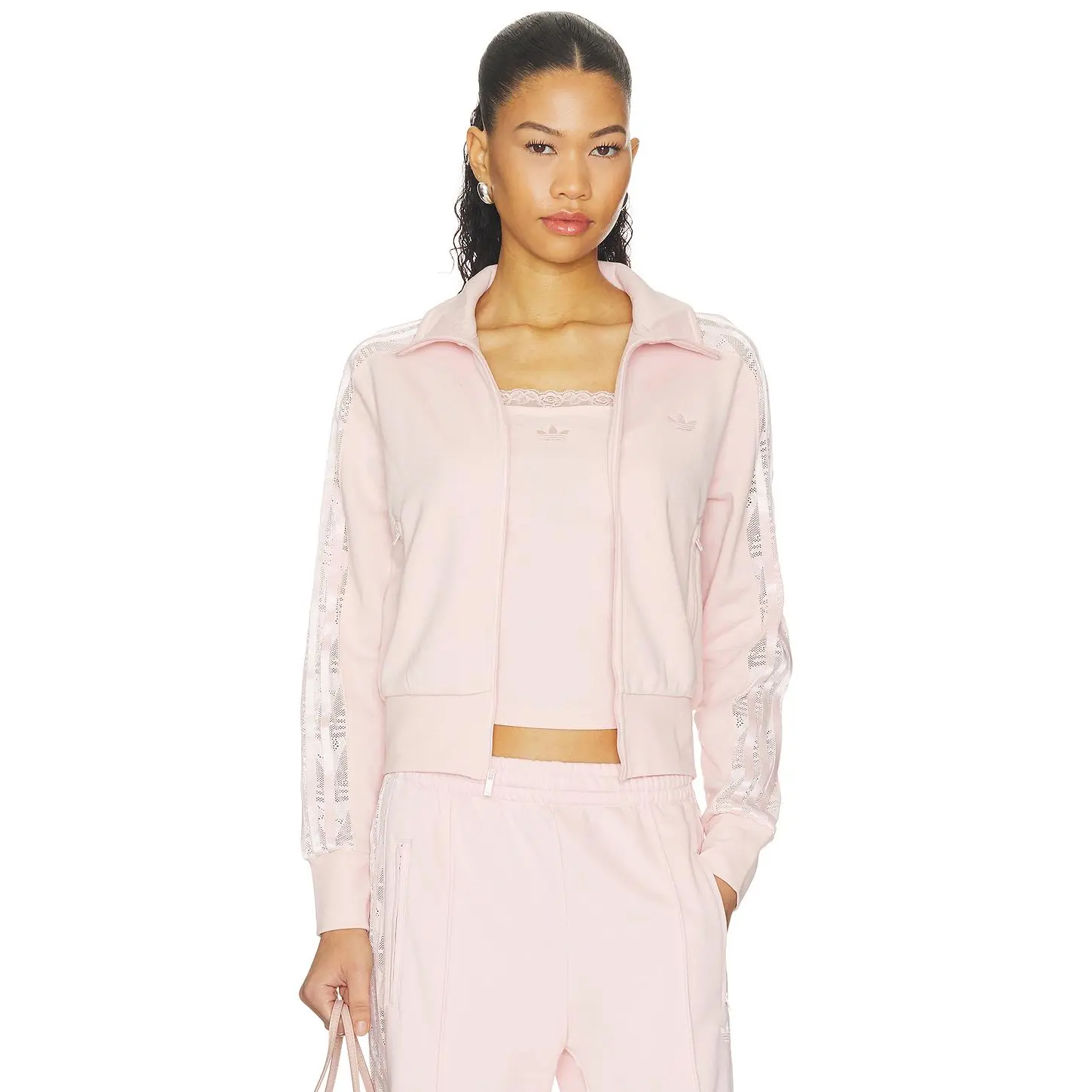 adidas Originals Firebird Lace Track Top in Sandy Pink