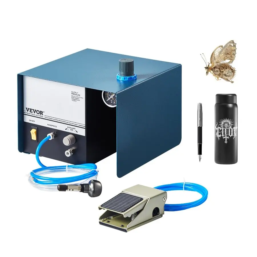 【Summerfinds】 VEVOR Pneumatic Jewelry Engraver, 2800 RPM, 60W Single Head Pneumatic Hand Engraving Machine, DIY Impact Engraver with Foot Pedal 0-60 PSI Adjustable, Micro Engraver for Jewelry and Metal Craftingdealsforyoudays