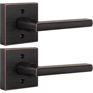Oil Rubbed Bronze Dummy Door Handles, Non-Turning Single Side Pull Door Lever, Bronze Door Handles for Closet Pantry (1 Pair/2 Pieces)