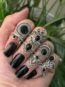 Vintage Geometric Engraved Artificial Gemstone Rings, Boho Style Statement Rings for Women & Men, Fashion Jewelry Accessories for Daily Wear