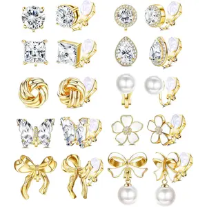 Clip on Earrings Women, Gold Clip on Earrings for Women, Clip Earrings for Women, Women's Clip-on Earrings Dangle Pearl Bow Flower Butterfly Cubic Zirconia Non Pierced Earrings Clip on Stud No Piercing Earrings Clip in Earrings
