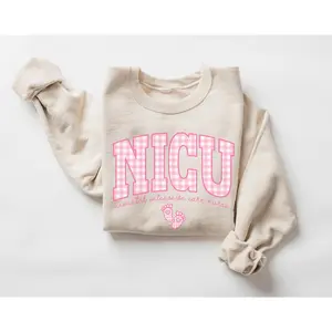 NICU Pink Gingham T-Shirt or Sweatshirt • Neonatal Intensive Care Nurse Work shirt• NICU Nurse T-Shirt • Neonatal Icu Nurse  Cotton Fabric Sleeve