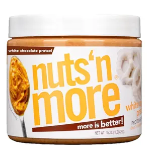 Nuts ‘N More White Chocolate Pretzel Peanut Butter Spread - High Protein, Low Carb, Low Sugar, Gluten Free, Non-GMO, All-Natural Nut Butter Snack (15oz Jar)