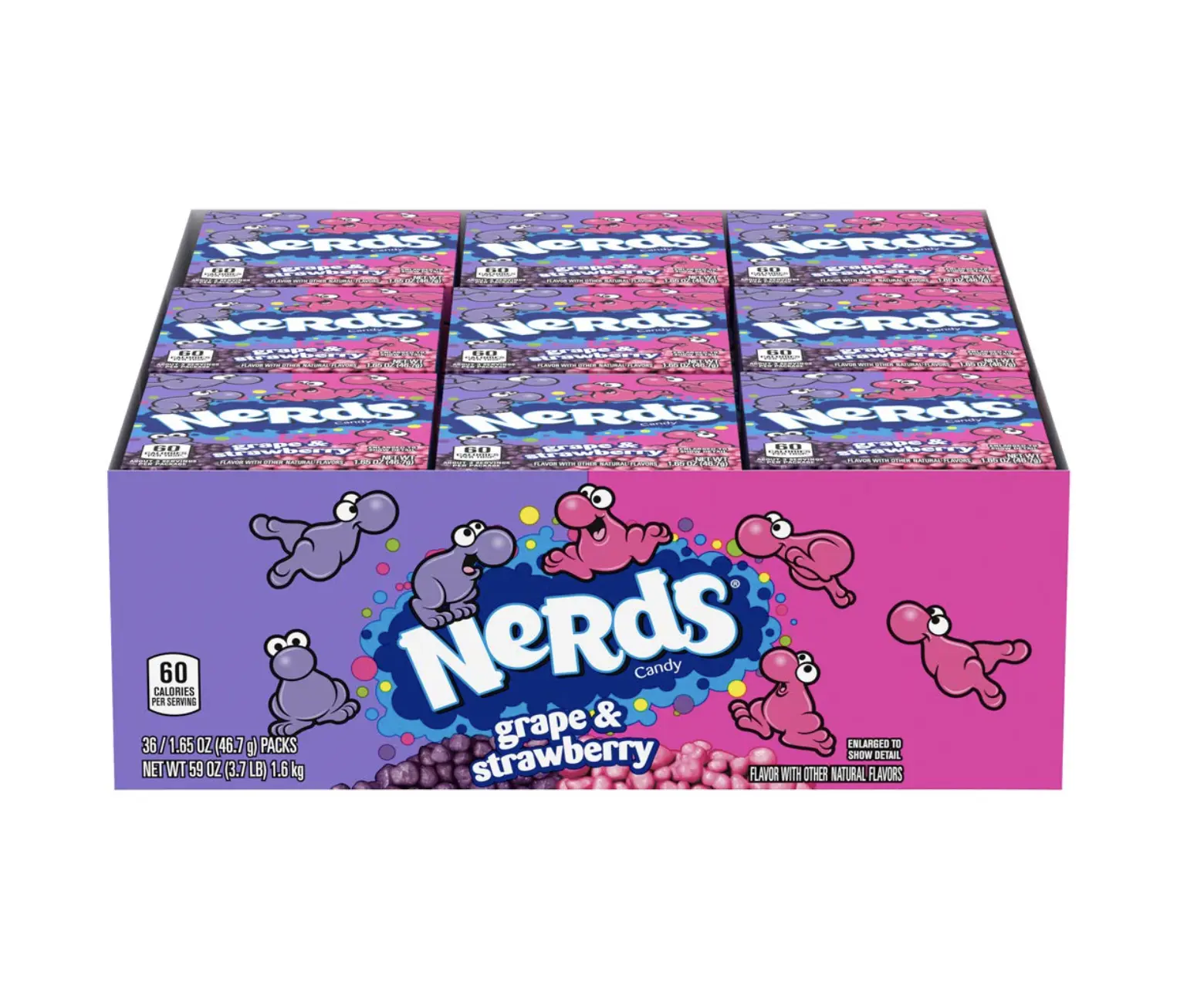 Nerds Grape & Strawberry 36 ct. - Sweet and Crunchy Irregularly Shaped Bites with Grape and Strawberry Flavor - 36 Count Pack Fruit Snack