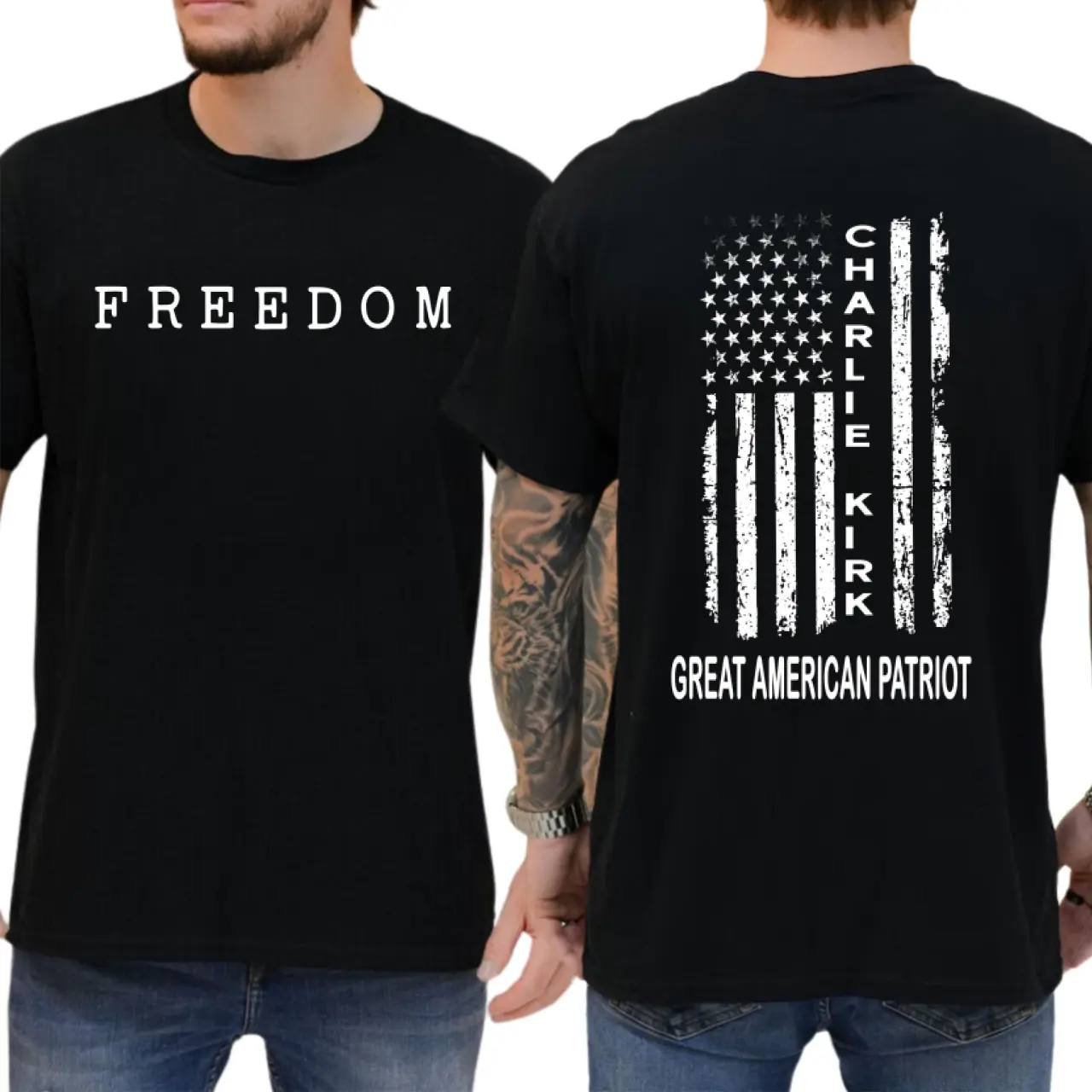 Charlie Kirk Great American Patriot  TShirt, Memorial Tribute Tee with US Flag Graphic, Pray for Charlie Kirk Shirt, FREEDOM Shirt - A True Patriot Charlie Kirk