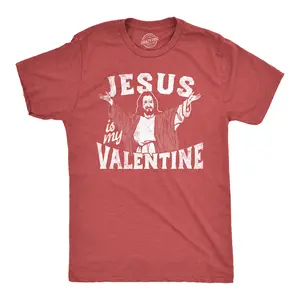 Mens Jesus Is My Valentine T Shirt Funny Valentines Day Religious Christian Joke Tee for Guys Mens Funny T Shirts Cool Vintage Fashion T-Shirt Gift Classic Menswear Love Apparel for Men Funny Religious Short Red -