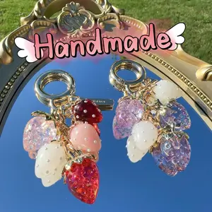 Handmade Purple  Red Resin Strawberry Cluster Bag Charm, Keychain Novelty gifts