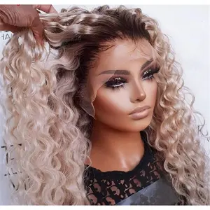 Long Deep Wave Ash Blonde Wigs T part Lace Front Wigs Glueless Fashion Party Wig