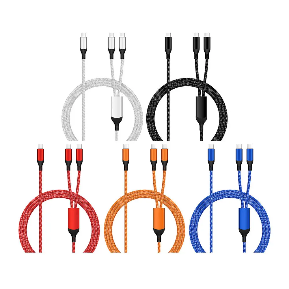 Nylon Braid 2-in-1 Charger Cable with Type-C Connector - 100W Power Delivery, 5A Fast Charging for Mobile Devices