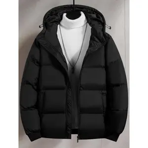 Men's Plain Pocket Zip Up Thick Warm Hooded Puffer Coat, Regular Fit Long Sleeve Padded Winter Coat, Casual Tops Beige Black jackets oktoberfest outfitGiftGift