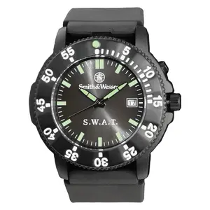 Smith & Wesson S.W.A.T. Watch - Electronic Backglow for Night Vision, Water Resistant 30m, Round Black Face, Luminous Markings, Date Function