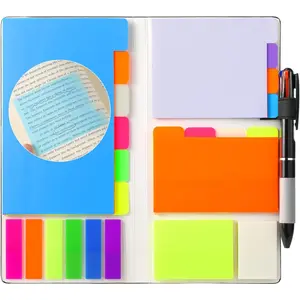 Transparent Sticky Note Pads with Color Ballpoint Pen, Clear Sticky Tabs Translucent Page Flags Book Markers Stickers,  Self-Adhesive Pad,  Study Office School Supplies