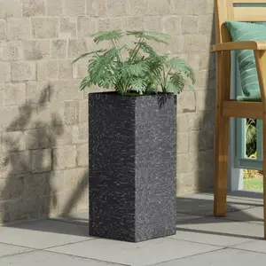 Black Outdoor Planter, 24'' H Tall Rectangular Concrete Planter, Large Flower Pot, Indoor Decorative Container Urn Planter Cast Stone Plant Pot, Modern Square Diameter Plant Pot with Drainage Hole for Indoor Outdoor Home Patio Garden Decorative