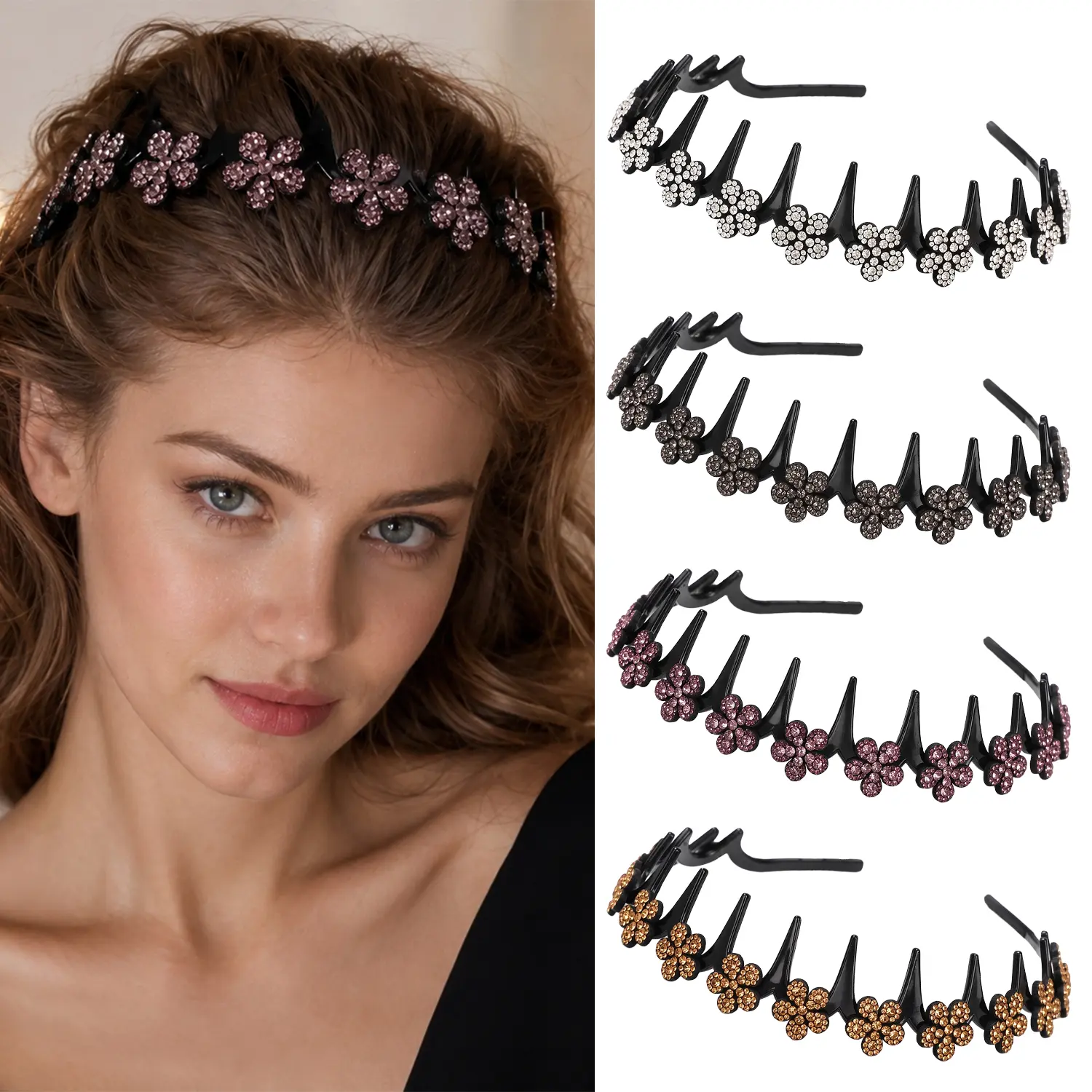 Women's 4pcs Rhinestone Headbands - Elegant Butterfly Set with Wavy Crystals, Lightweight Non-Slip Fashion Hair Accessories for Daily Wear, Party#SummerWins