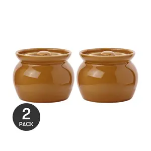 KAWASIMAYA 2-Pack Brown Ceramic Casserole Dish with Lid, 450ml Stew Pot for Soup, Steaming, Baking - Versatile Small Crock Pot