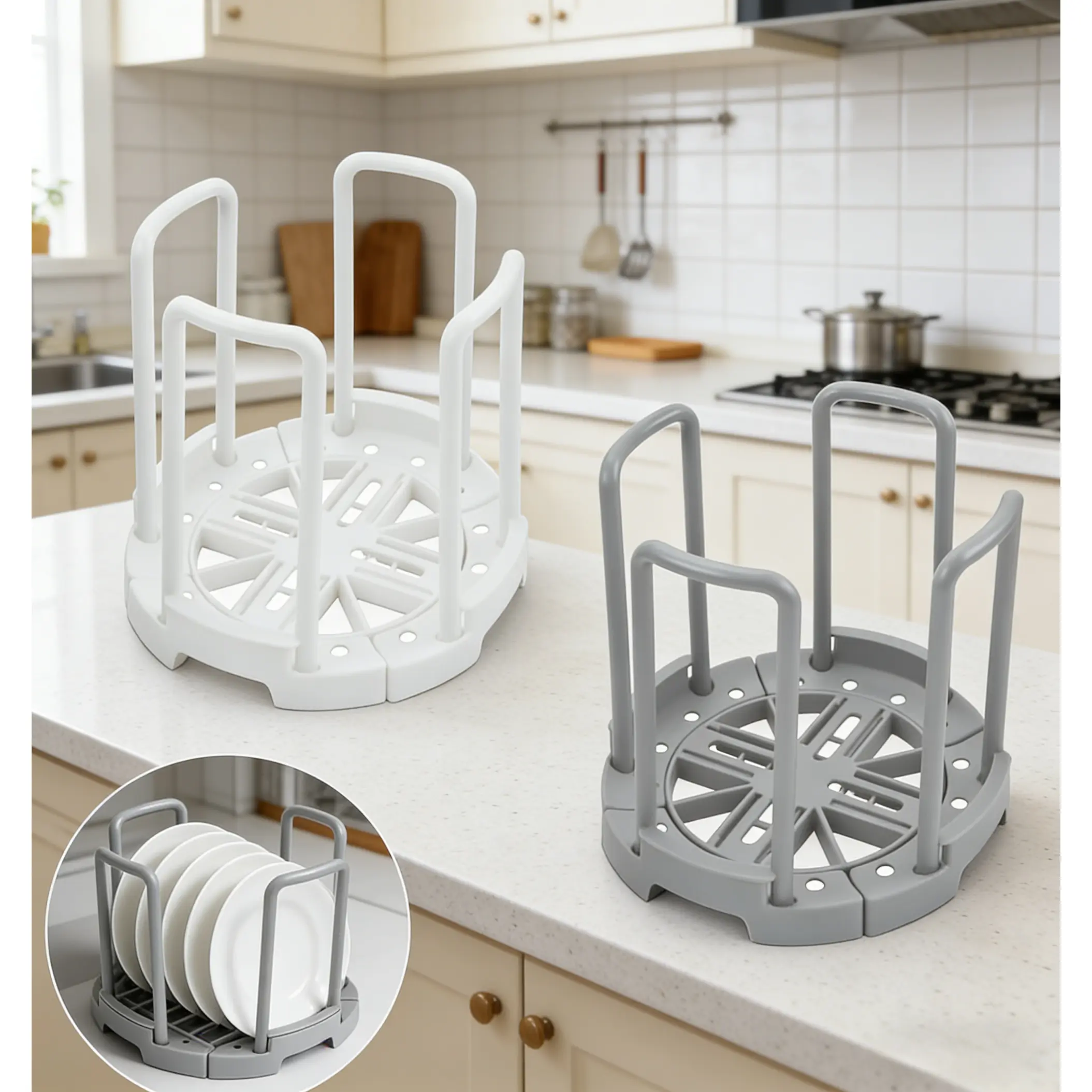 CUGBO 1-Layer Expandable Dish Drying Organiser - 2-Piece Non-Slip Adjustable Dish Cup Rack with Lattice Draining Boards, 15cm×15cm×14.5cm, 5-10kg Capacity for Countertop, Cabinet Shelf Kitchen Storage, 15 Cm X 15 Cm X 14.5 Cm