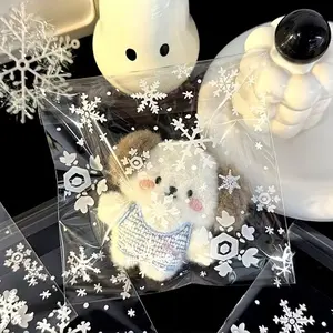 100 Transparent Snowflake Christmas Cookie Bags, Self-Adhesive Glass Paper Gift Bags, Handmade Tassel Candy Bags, Party Wedding Decorations