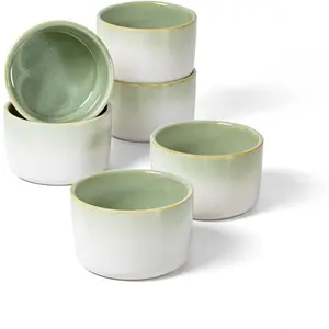 Ramekin Set of 6,  8 oz Creme Brulee Ramekins, Oven Safe Baking Set for Custard, Pudding, Souffle Cups, Light Green