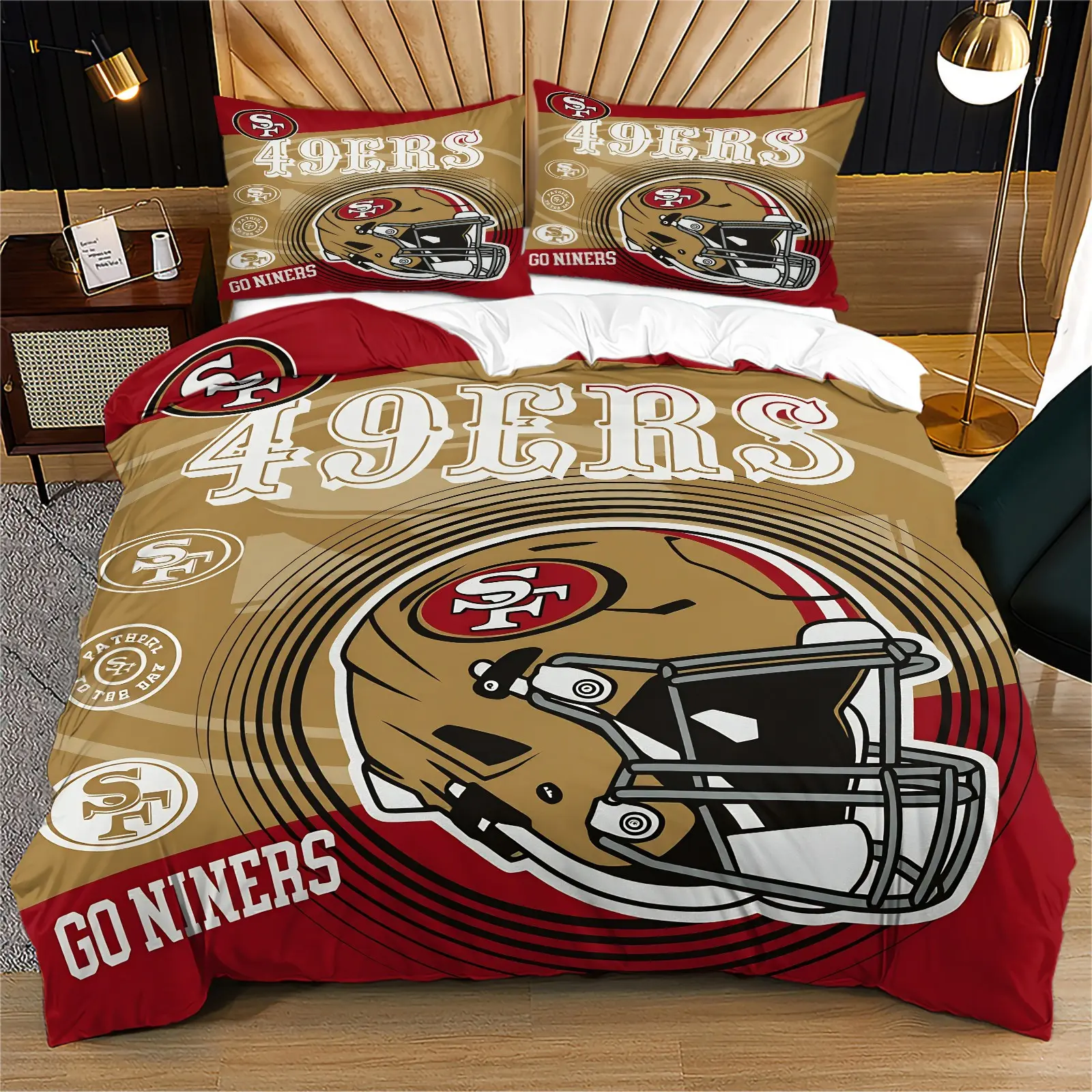 NO COMFORTER Multiple Size 3Pcs 49ers Football Duvet Cover Set,100% Microfiber,Breathable Durable,All Season Use,Bedroom Aesthetic,San Francisco Team Sports Bedding, Bed Sets Supplies