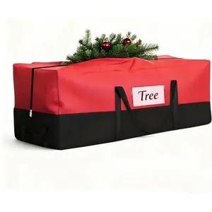 Christmas Tree Storage Bag Fits Up 10 Ft Tall Artificial Trees-Heavy Duty Holiday Storage Box Durable Reinforced H les Zipper Transparent Pocket- 600D Oxford Tree Storage Container Red