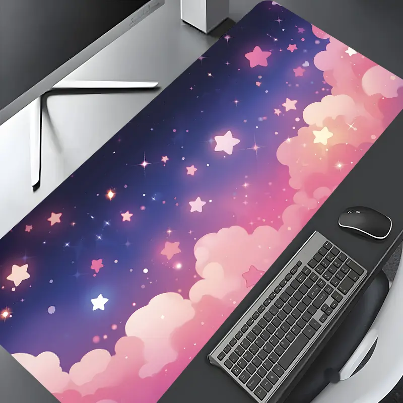 Pink Blue Star Cloud Gameing Mouse Pad,desktop decoration pad,Aesthetic Desk Accessories,Gaming Desk Accessory,rubber non-slip lock edge work pad,Computer desk mat,multi-size suitable for laptop,desktop computer games, work,family, gift for boys