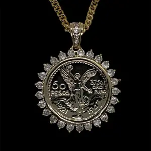 14k Gold Plated Centenario Coin Cubic Zirconia Necklace - Cadena de Centenario Coin con Cubic Zirconia Oro Laminado