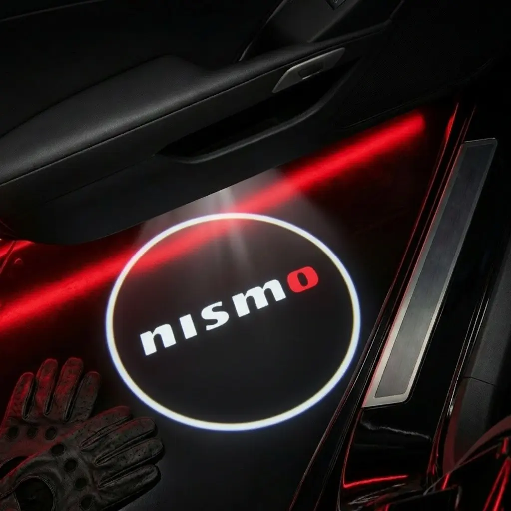 2 Pcs Nismo Carbon Fiber Welcome Lights, Car Door Projection Lamp, Laser Light, Modification Decoration Floor Lamp (batteries Not Included), Car Decorative Light, Car Light Embellishments
