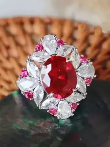 1 PC Gorgeous Red Cubic Zirconia Ring For Women For Valentine's Day Gift Wedding Anniversary Party Jewelry
