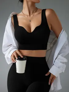 Women's Yoga Tracksuit Set Anti-Shake Gathered Sports Bra & Long Pants, Sporty Tight-Fitting Workout, Spring & Fall Fitness Wear, Active Wear, Fitness Clothes