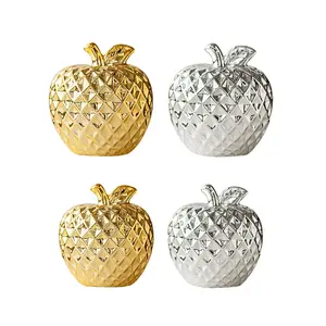 Ceramic Apple Ornament Elegant Home Decor Accent Gold Silver Finish for Kitchen Living Room Shelf